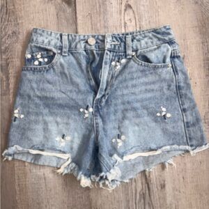 Indigo Rein Light Blue Denim Cutoff Shorts with Small Floral Accents